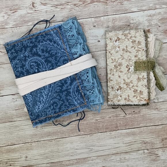 Small Blue Paisley and Beige Junk Journals, Chunky Handmade Recycled Journal - Picture 1 of 16